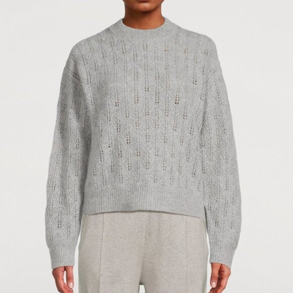 Naadam Cashmere Pointelle Knit Sweater Gray Medium Crewneck Relaxed Fit Classic - Picture 9 of 9